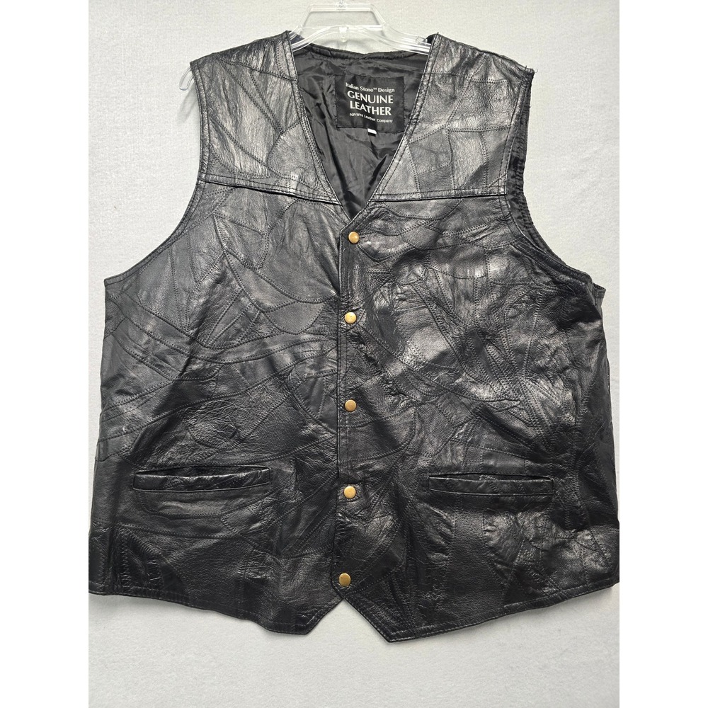 Navarre Leather Co Genuine Leather Patchwork Vest Men's XXXL Black Pockets